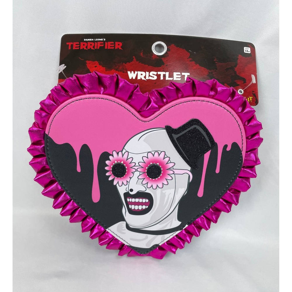 NWT Spirit Halloween Terrifier Wristlet Art Clown Pink Heart Purse Horror